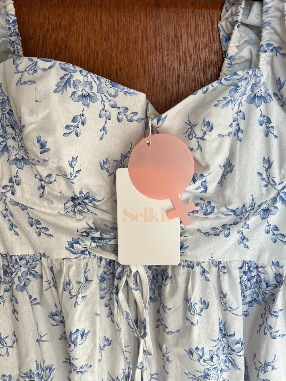 Selkie Bed & Breakfast Biltmore Jumpsuit with Blue Floral Print and Puff Sleeves - Picture 2 of 4